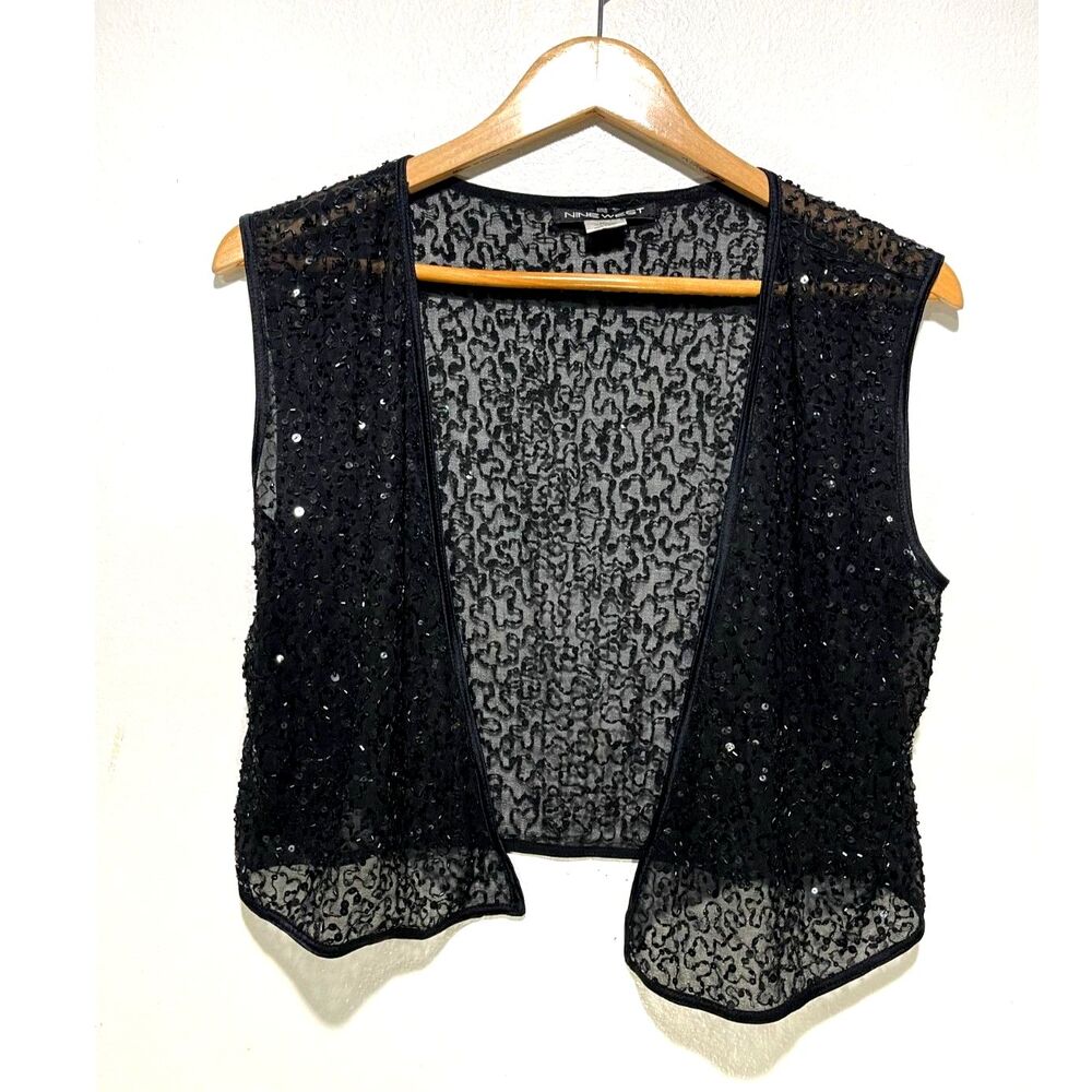 Nice West Y2K cropped cardigan VTG Sequins open front disco whimsygoth women M/L